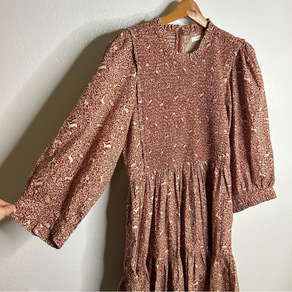 Doen Prancing Fawn Leda Deer Ruffle Cotton Tiered Long Sleeve Mini Dress XL - Picture 8 of 15